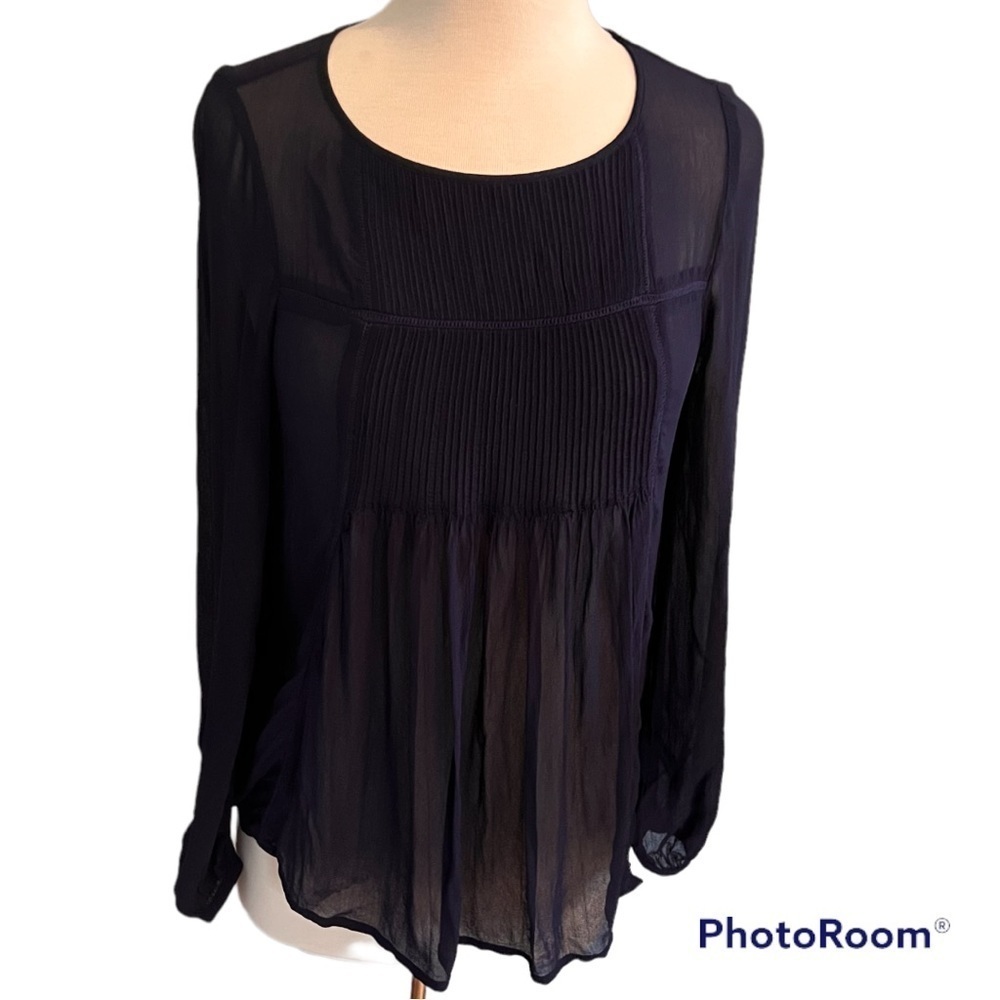 MNG Navy Blue Sheer Pleated Top - 4